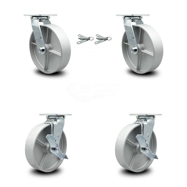 8 Inch Semi Steel Caster Set with Ball Bearings 2 Swivel Lock 2 Brake SCC